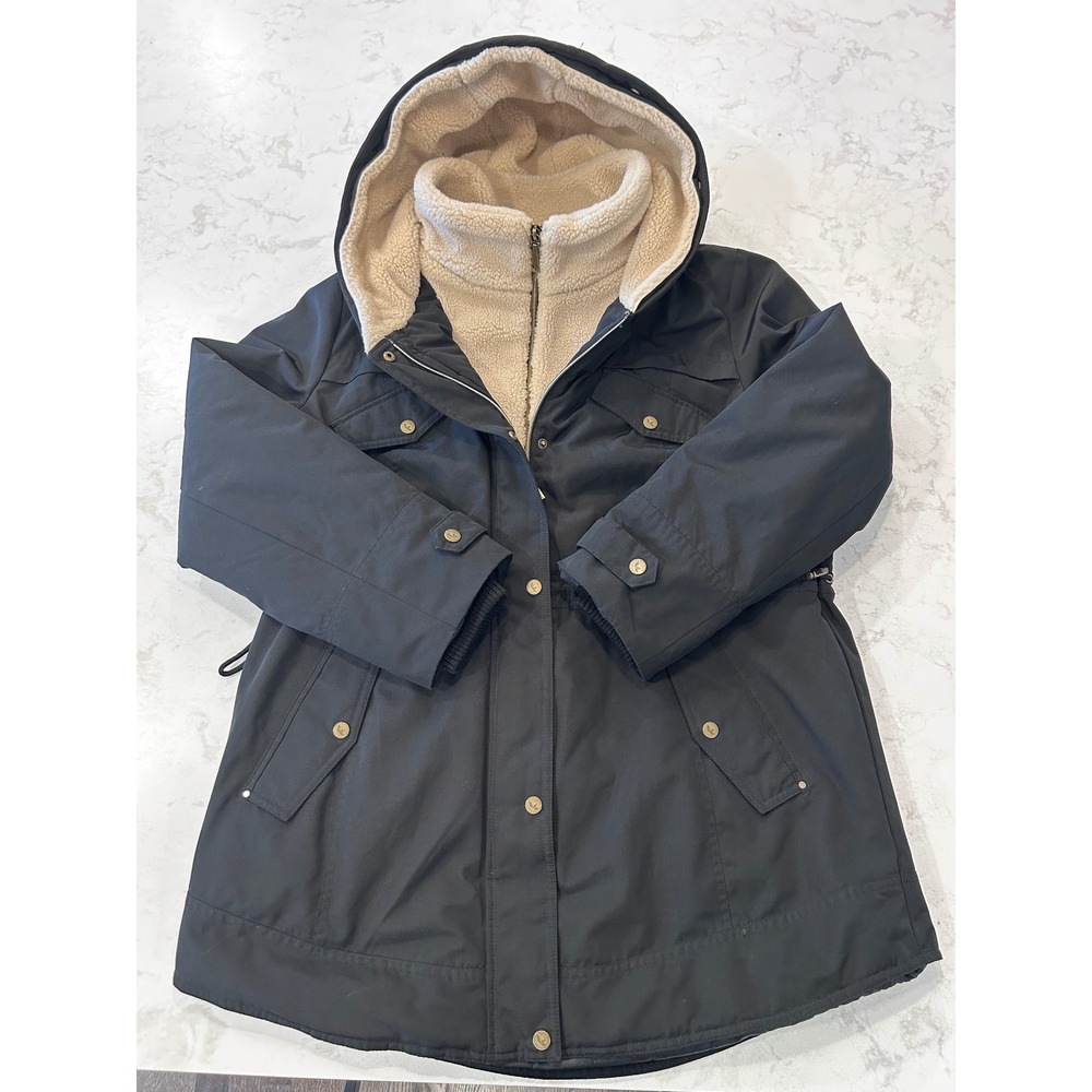 Koolaburra by UGG Womens Black Sherpa Lined Hooded Parka Utility Jacket Large - Picture 2 of 11